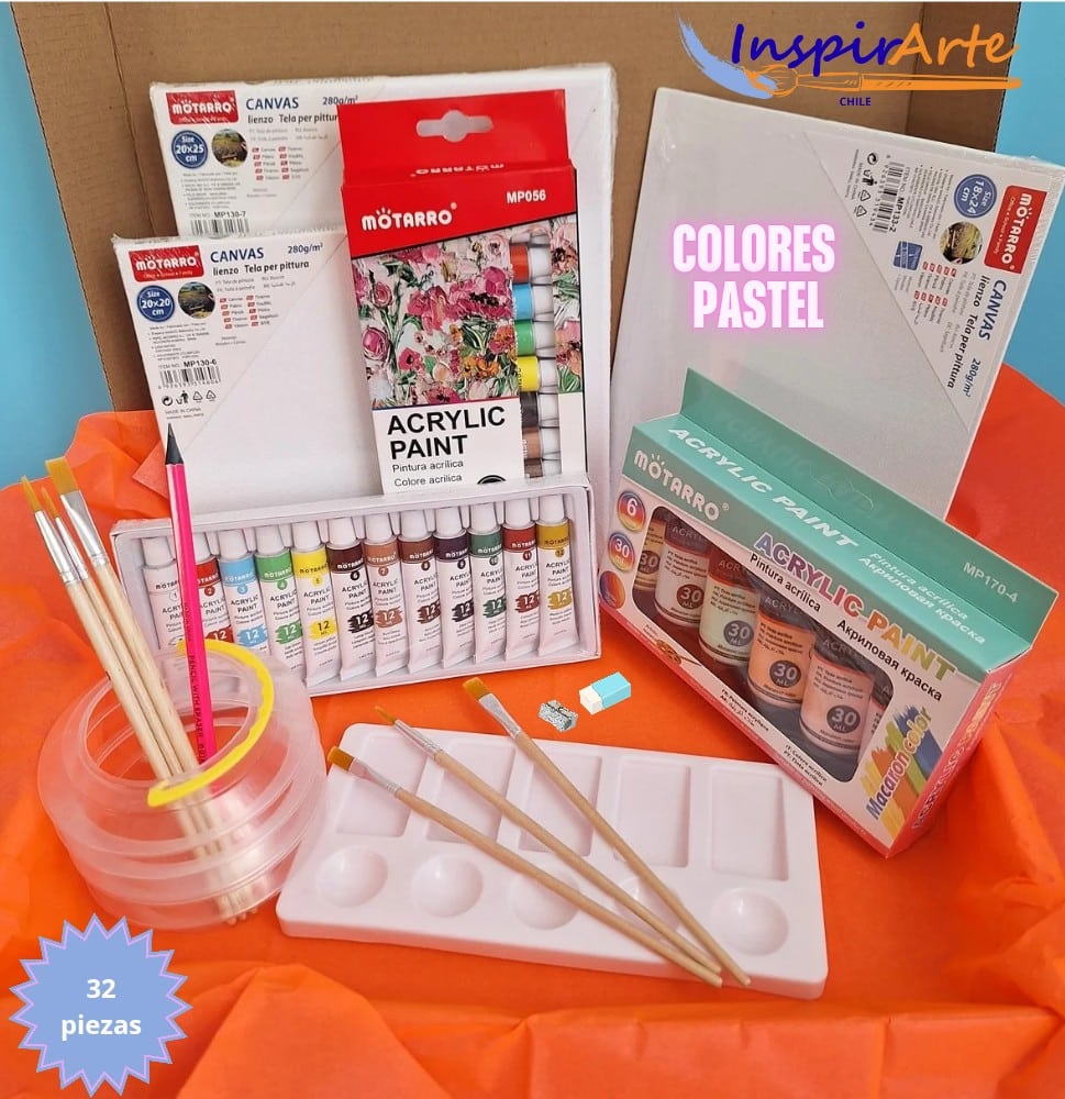 Kit InspirArte Acrílicos 12 colores + 6 colores Pastel – Set 32 piezas